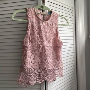 She + Sky Blush Lace Sleeveless Blouse